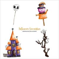 halloween waterverf samenstelling schilderij illustratie vector. achtervolgd huis verzameling vector