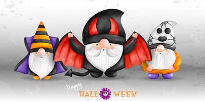 schattig halloween kabouter, weinig heks dwerg, dracula kabouter. waterverf illustratie vector