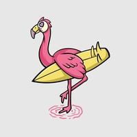 flamingo surfing streetwear tekenfilm vector