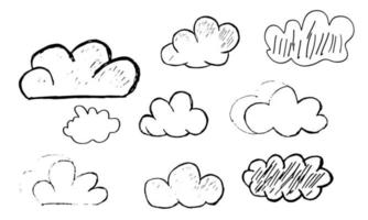 uniek wolken Aan isolatie achtergrond doodles wit vector