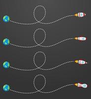vliegend raket met een stippel lijn route vector
