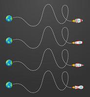vliegend raket met een stippel lijn route vector