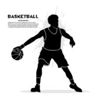 silhouet van mannetje basketbal speler verdedigen de bal. vector illustratie