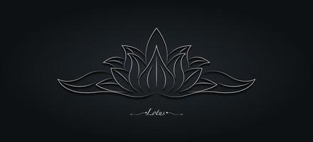 wit heilig lotus bloem, gestileerde bloemen ornament, lijn kunst logo ontwerp. bloem bloesem symbool van yoga, spa, schoonheid salon, cosmetica, kom tot rust, merk stijl. vector geïsoleerd Aan zwart achtergrond