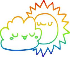 regenbooggradiënt lijntekening cartoon zon en wolk vector