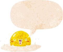 cartoon gebakken ei en tekstballon in retro getextureerde stijl vector