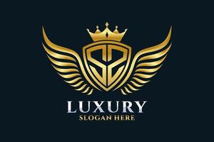 luxe Koninklijk vleugel brief sz kam goud kleur logo vector, zege logo, kam logo, vleugel logo, vector logo sjabloon.