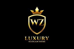 eerste wz elegant luxe monogram logo of insigne sjabloon met scrollt en Koninklijk kroon - perfect voor luxueus branding projecten vector