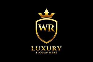 eerste wr elegant luxe monogram logo of insigne sjabloon met scrollt en Koninklijk kroon - perfect voor luxueus branding projecten vector