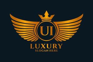 luxe Koninklijk vleugel brief ui kam goud kleur logo vector, zege logo, kam logo, vleugel logo, vector logo sjabloon.