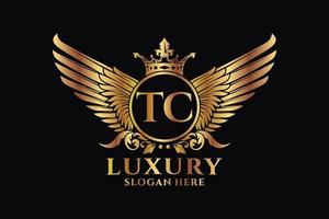 luxe Koninklijk vleugel brief tc kam goud kleur logo vector, zege logo, kam logo, vleugel logo, vector logo sjabloon.