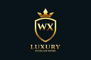 eerste wx elegant luxe monogram logo of insigne sjabloon met scrollt en Koninklijk kroon - perfect voor luxueus branding projecten vector