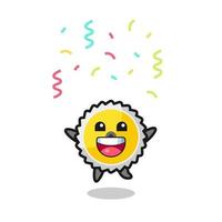 gelukkig zag blad mascotte jumping voor felicitatie met kleur confetti vector