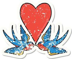 verontrust sticker tatoeëren in traditioneel stijl van zwaluwen en een hart vector