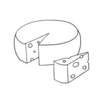 een reeks van monochroom pictogrammen, een groot kaas hoofd met een besnoeiing deel, een driehoekig stuk van kaas, een vector in tekenfilm stijl Aan een wit achtergrond