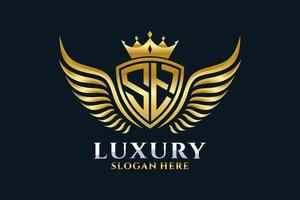 luxe Koninklijk vleugel brief st kam goud kleur logo vector, zege logo, kam logo, vleugel logo, vector logo sjabloon.