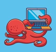 schattig Octopus medewerker. geïsoleerd tekenfilm dier illustratie. vlak stijl sticker icoon ontwerp premie logo vector. mascotte karakter vector