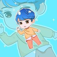 premie vector l chibi anime schattig manga met blauw haar- kostuum ontwerp Koreaans stijl