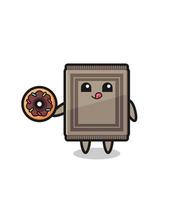 illustratie van een tapijt karakter aan het eten een donut vector
