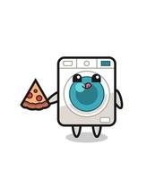 schattig het wassen machine tekenfilm aan het eten pizza vector