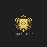 O eerste brief luxe logo sjabloon in vector kunst voor restaurant, royalty, boetiek, cafe, hotel, heraldisch, sieraden, mode en andere vector illustratie.