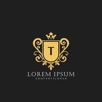 t eerste brief luxe logo sjabloon in vector kunst voor restaurant, royalty, boetiek, cafe, hotel, heraldisch, sieraden, mode en andere vector illustratie.