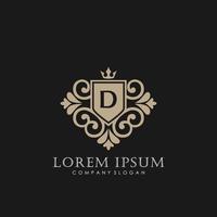 d eerste brief luxe logo sjabloon in vector kunst voor restaurant, royalty, boetiek, cafe, hotel, heraldisch, sieraden, mode en andere vector illustratie.