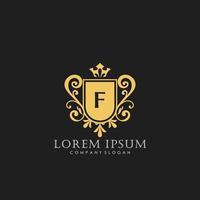 f eerste brief luxe logo sjabloon in vector kunst voor restaurant, royalty, boetiek, cafe, hotel, heraldisch, sieraden, mode en andere vector illustratie.