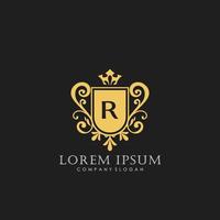 r eerste brief luxe logo sjabloon in vector kunst voor restaurant, royalty, boetiek, cafe, hotel, heraldisch, sieraden, mode en andere vector illustratie.