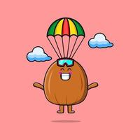 schattig tekenfilm amandel noot Parachutespringen met parachute vector