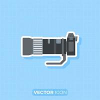 camera met zoom lens icoon, kant visie van camera, vlak ontwerp element. vector