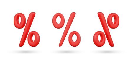 realistisch 3d rood percentage teken vector illustratie