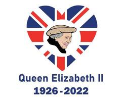 koningin Elizabeth gezicht portret 1926 2022 blauw met Brits Verenigde koninkrijk vlag hart nationaal Europa embleem icoon vector illustratie abstract ontwerp element