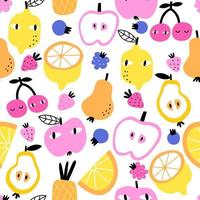 patroon met fruit, peren, appels, kersen, citroenen. kinderen ontwerp van kleding stof, papier, enz. vector illustratie.