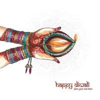 mooi hand- Holding waterverf voor Indisch olie lamp diwali festival achtergrond vector