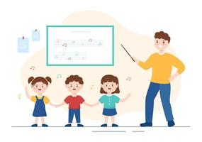 muziek- school- sjabloon in hand- getrokken tekenfilm vlak illustratie spelen divers musical instrumenten, aan het leren onderwijs muzikanten en zangers vector
