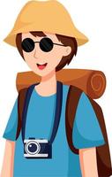 jongen op reis met camera karakter ontwerp illustratie vector