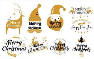 reeks van vrolijk Kerstmis en gelukkig nieuw jaar stempel, sticker reeks citaten met sneeuwvlokken, sneeuwman, de kerstman claus, snoep, zoet snoep, koekjes. vector. wijnoogst typografie ontwerp voor Kerstmis, nieuw jaar embleem vector