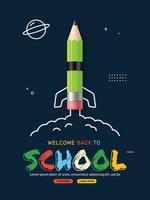 potlood raket lancering naar ruimte achtergrond. terug naar school- concept voor uitnodiging poster en banier, online aan het leren en web bladzijde sjabloon