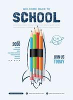 potlood raket lancering naar ruimte achtergrond. terug naar school- concept voor uitnodiging poster en banier, online aan het leren en web bladzijde sjabloon vector