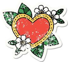 verontrust sticker tatoeëren in traditioneel stijl van een botanisch hart vector