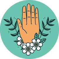 iconisch tatoeëren stijl beeld van een hand- en bloem vector