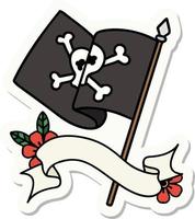 tatoeëren stijl sticker met banier van een piraat vlag vector