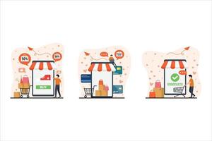 online boodschappen doen vlak bundel ontwerp illustratie vector