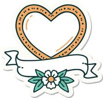sticker van tatoeëren in traditioneel stijl van een hart en banier vector