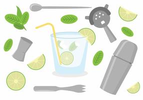 Vlakke caipirinha icon set vector