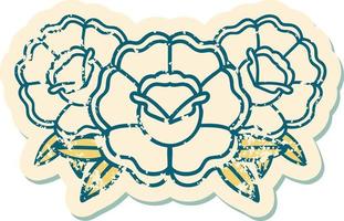 iconisch verontrust sticker tatoeëren stijl beeld van een boeket van bloemen vector