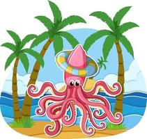 Octopus tekenfilm karakter Bij de strand vector
