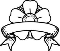 traditioneel zwart band werk tatoeëren met banier van een bloem vector