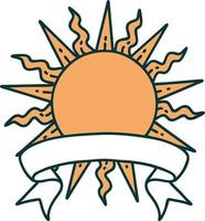 traditioneel tatoeëren met banier van een zon vector
